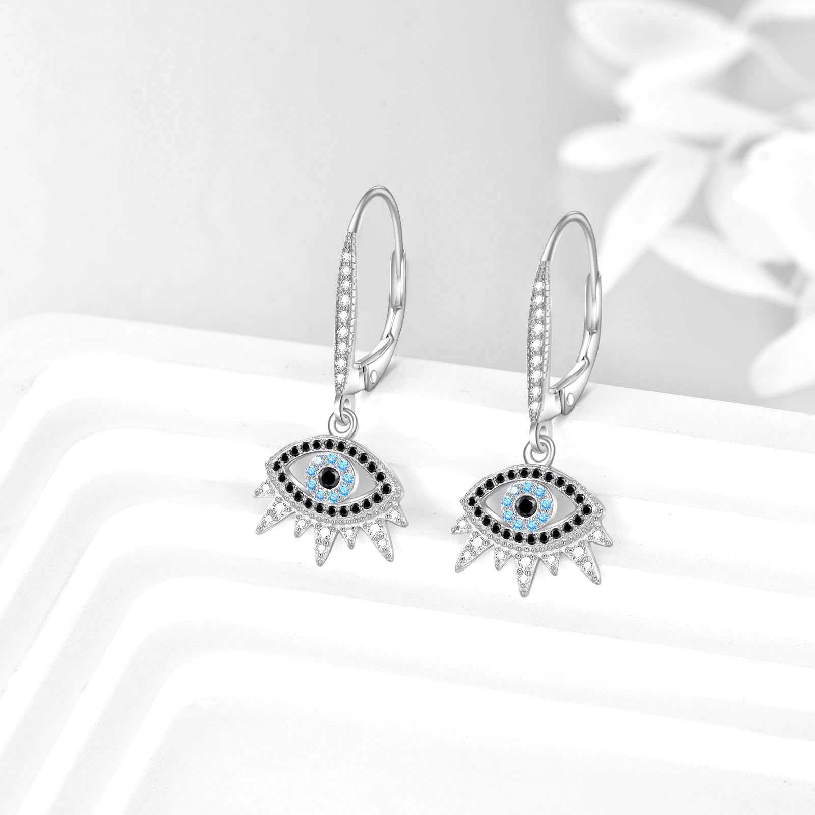 Pendientes de plata de ley con cierre de palanca de mal de ojo, aretes colgantes de ojo malvado, protección de amuleto, joyería de regalo para mujer, Plata de ley, Sin información
