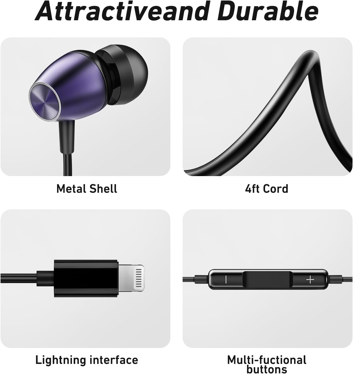 (2Pack) Headphones for iPhone Wired Earbuds with Lightning Connector, Earphones with Mic Volume Control HiFi Stereo Noise Cancelling, Ear Buds for iPhone 14/13/12/11 Pro Max, X/XS/XR, 8/7 Plus — view 2