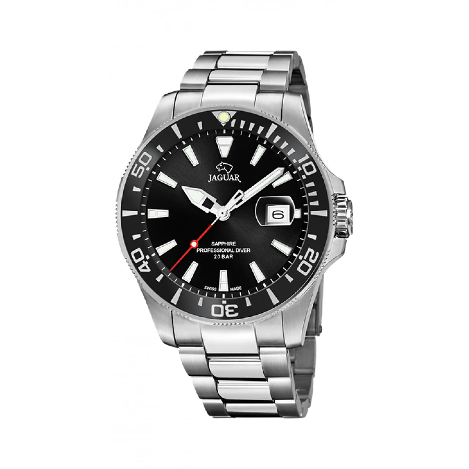 JAGUAR Reloj Hombre Analógico de Acero Inoxidable 316l Plateado - Movimiento de Cuarzo - Calendario - Cristal Zafiro de Alta Resistencia - Resistente al Agua 20 ATM J860/D Executive