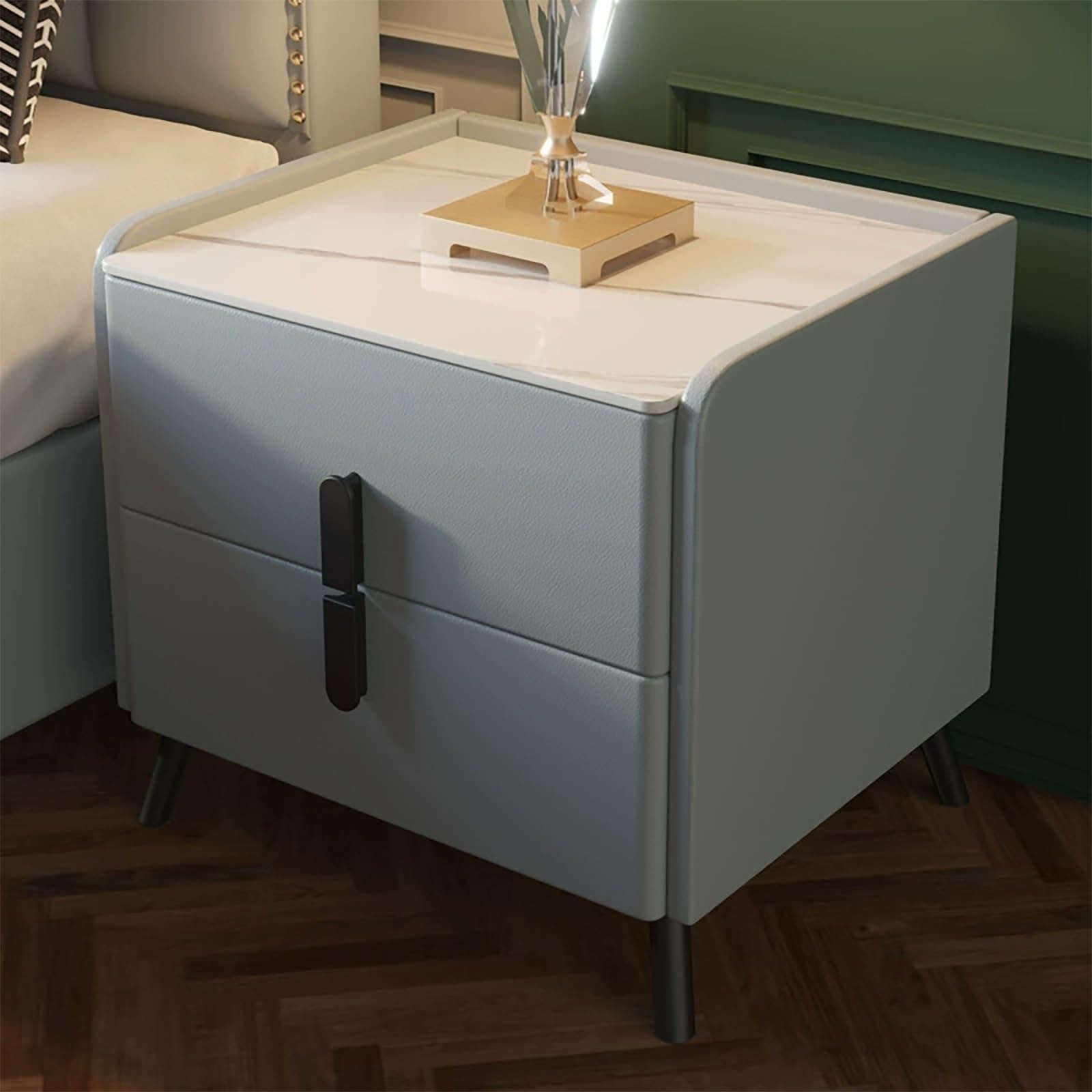 FYIYIEW bedside table, With 2 Drawers with Slate Cabinet Top Solid Wood Frame Design Sturdy And Durable(Light Gray,35cm/13.8in)