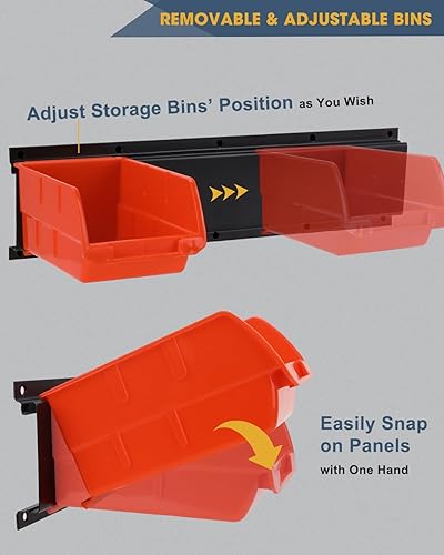 Miniatura 4 de Contenedores de almacenamiento montados en la pared, 8 contenedores y 2 rieles de acero, almacenamiento de herramientas de garaje de plástico para
