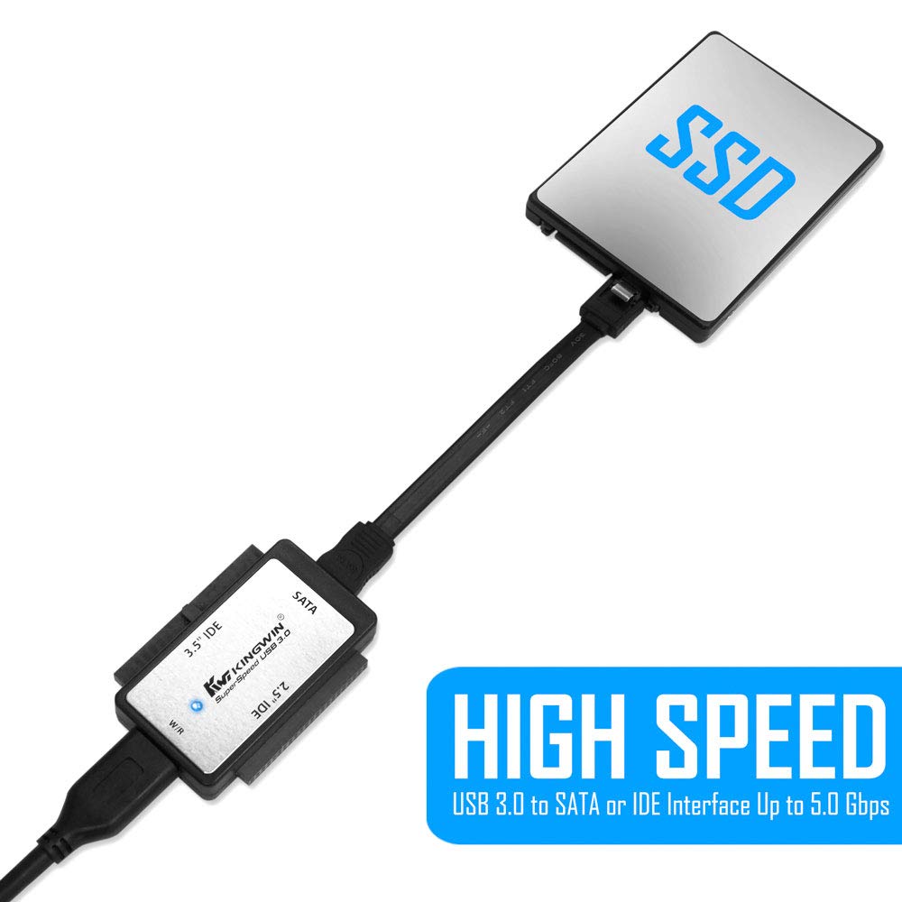 Kingwin Uniwersalny adapter USB 3.0 na SSD/SATA/IDE do 2,5-calowych, 3,5-calowych, 5,25-calowych dysków twardych. Kompatybilny z (SATA I/II/III) HDD, [Hot Swappable], prędkość 5 Gb/s, UASP. Łatwe