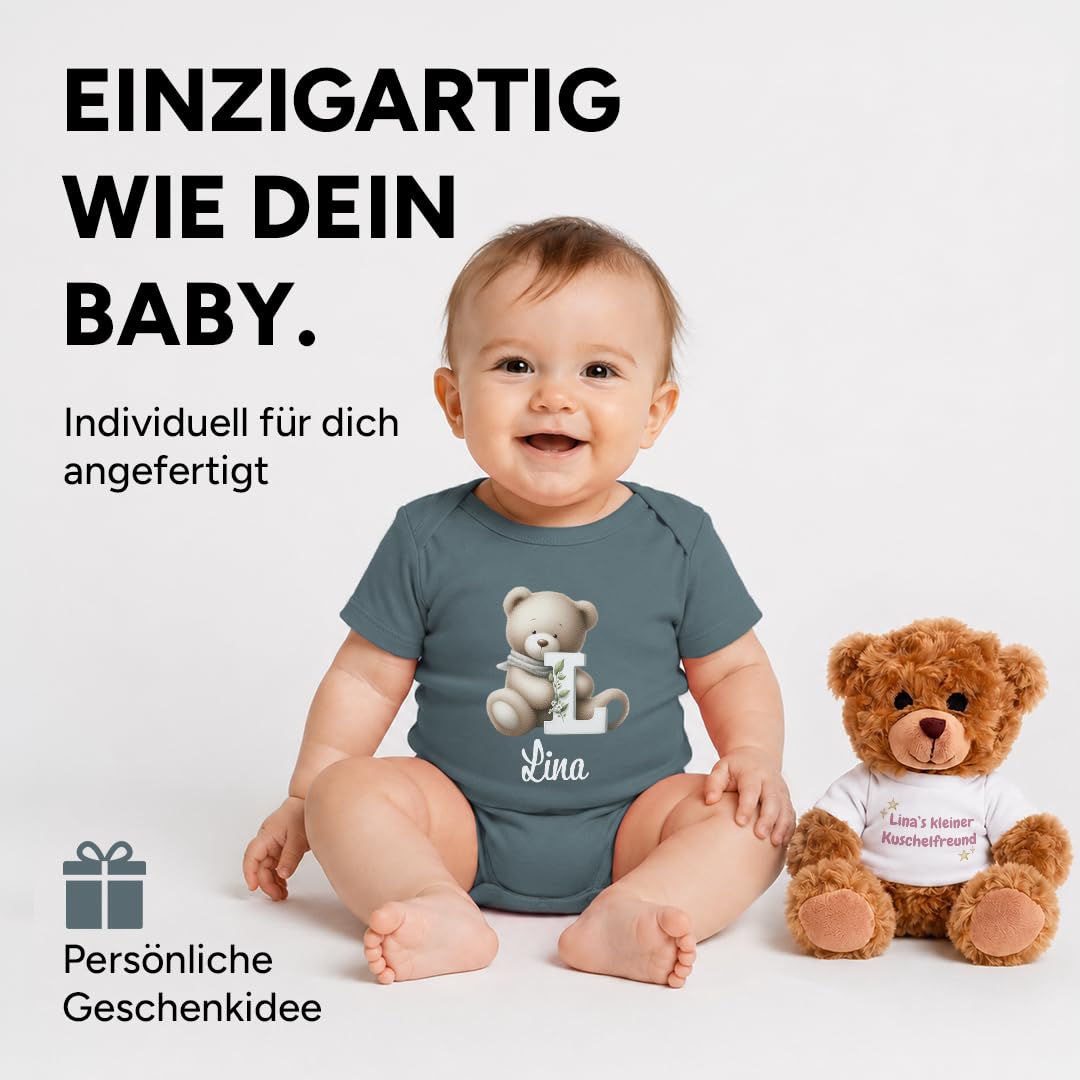 Baby Geschenkset personalisiert mit Babybody & Teddybär frei gestaltbar mit Name & Bild, inkl. Meilensteinkarten, Geschenk zur Geburt, Babyparty Geschenk, Taufe, Neugeborene