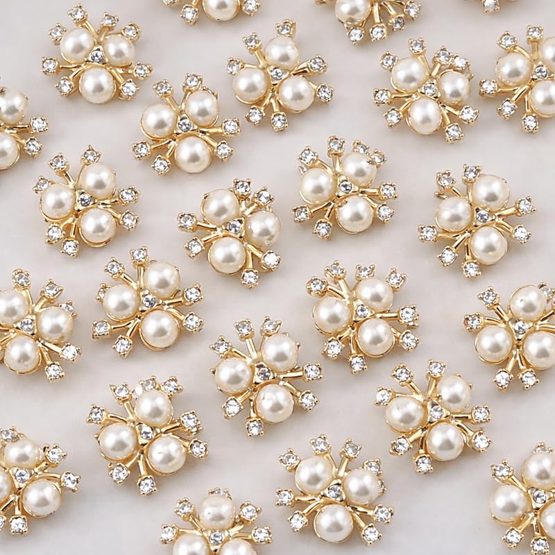 Pearl Flower-Shaped Rhinestone Beads for Craft Jewelry & DIY Projects – Sparkling Kundan Stones for Embellishments and Decorations Pack of 50-image-38