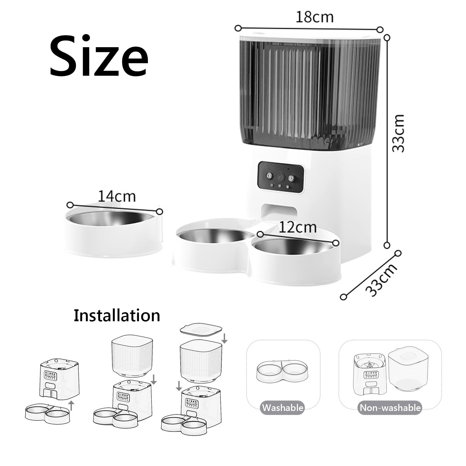 Distributore Automatico Cibo Gatti con App, 2.4G WiFi Dispenser Crocchette Gatto Fino A 5 Pasti/9 Porzioni al Giorno, Ciotole per Gatti in Acciaio Inox, 5L Dispenser Cibo Gatti,Dual
