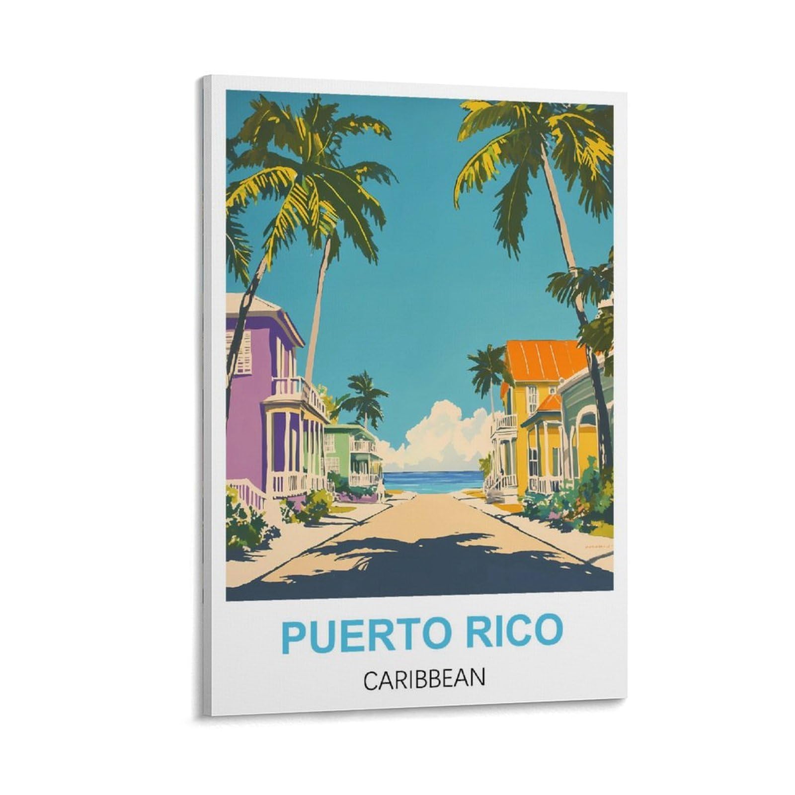 NHGEQAA Puerto Rico Caribbean Vintage Travel Poster 12x18inch(30x45cm) Canvas Wall Art Print Picture