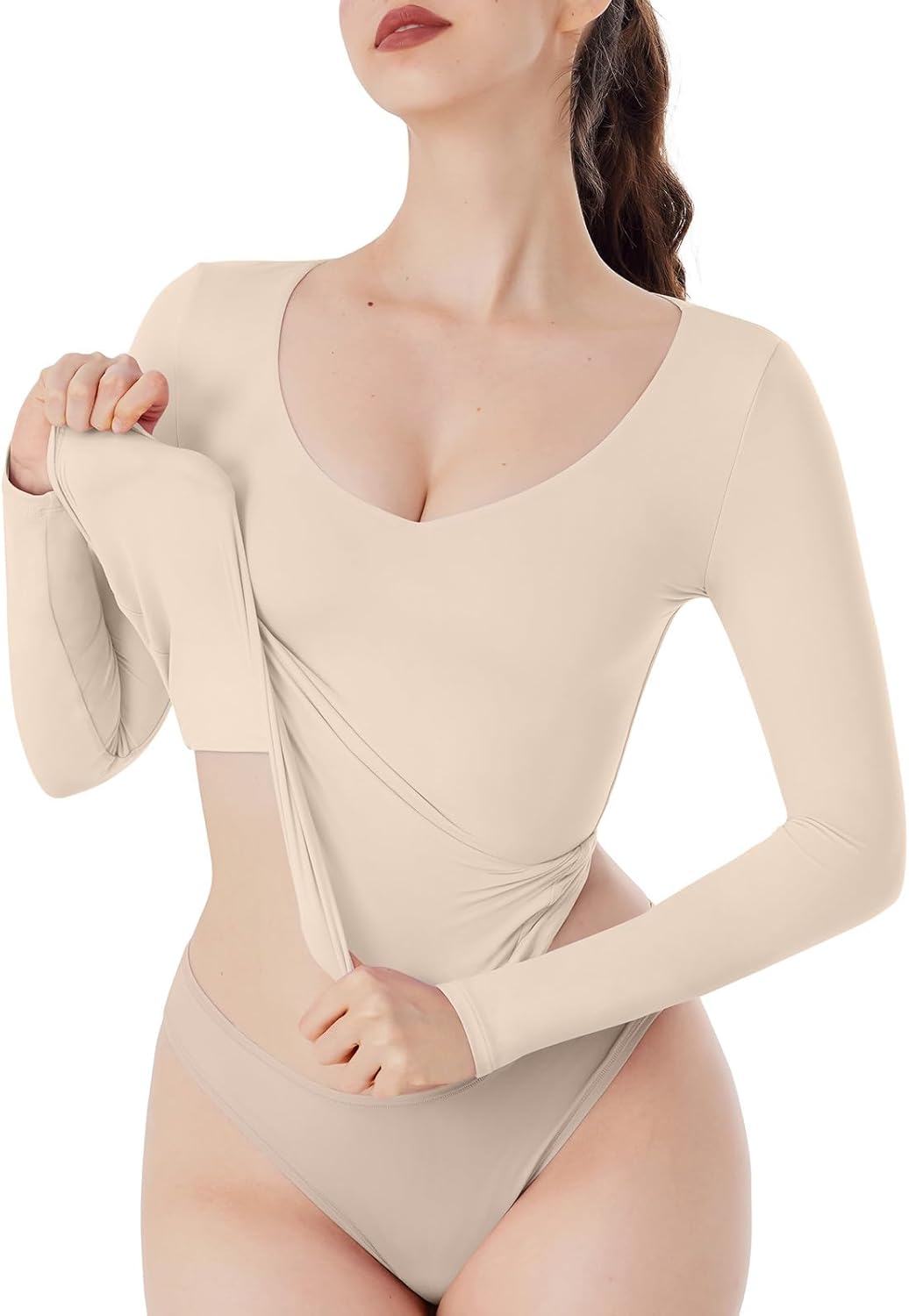 REORIA Women's V Neck Long Sleeve Slim Fitted Soft Layering Basic Shirt 2025 Fall Going Out Tops - Image 2