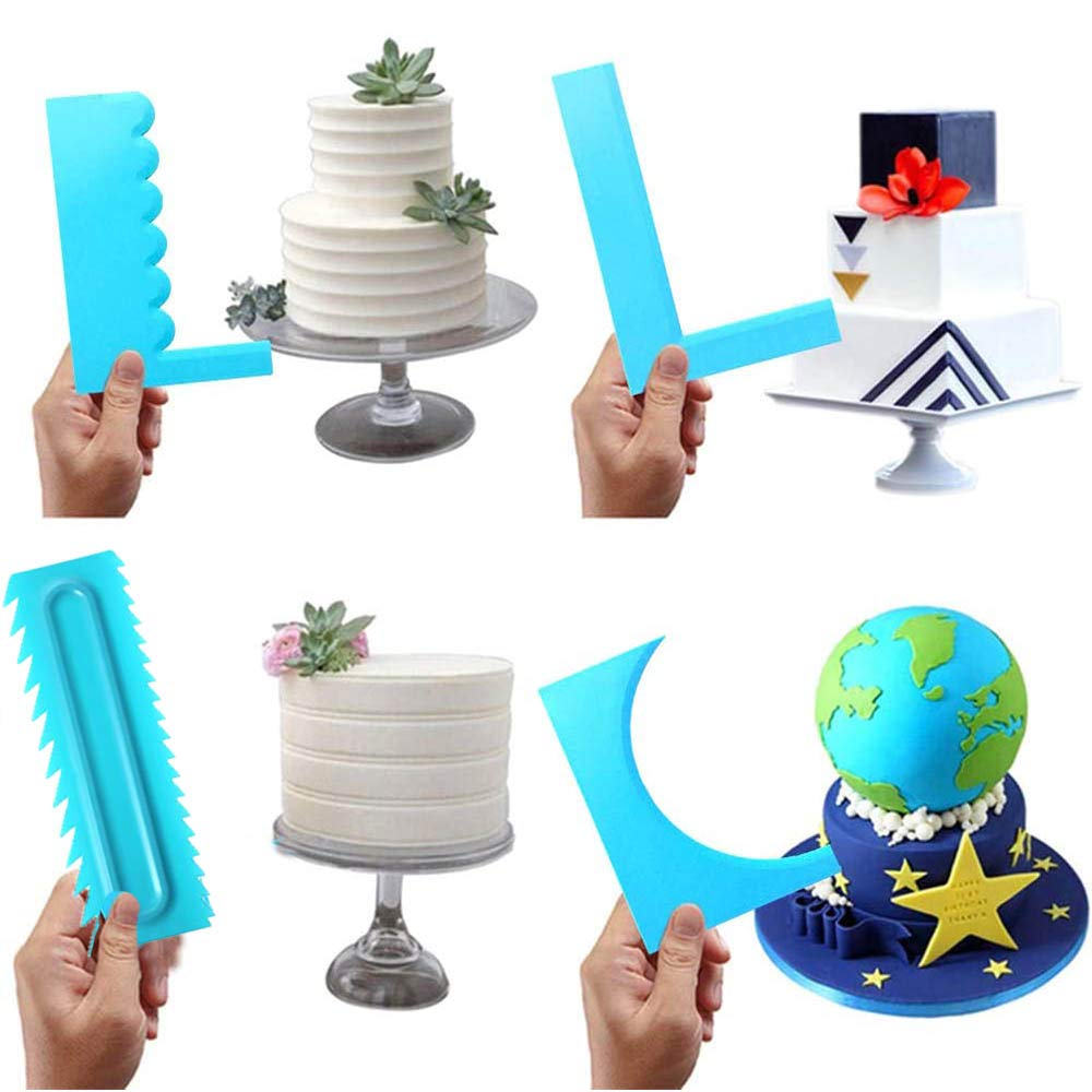 Raschietti Pettine Per Dolci Set 4 Raschietti Per Torte In Acciaio Inox 22x8 Cm - Per Decorare Torte, Glassa, Crema Al Burro, Bordi Dritti E Ondulati Utensili Pasticceria