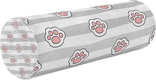 Footprints Cute Pink Bolster Pillow for Bed Neck Roll Pillow Case Cover Round Pillows for Neck for Cervical Support Cylinder Accent Pillow