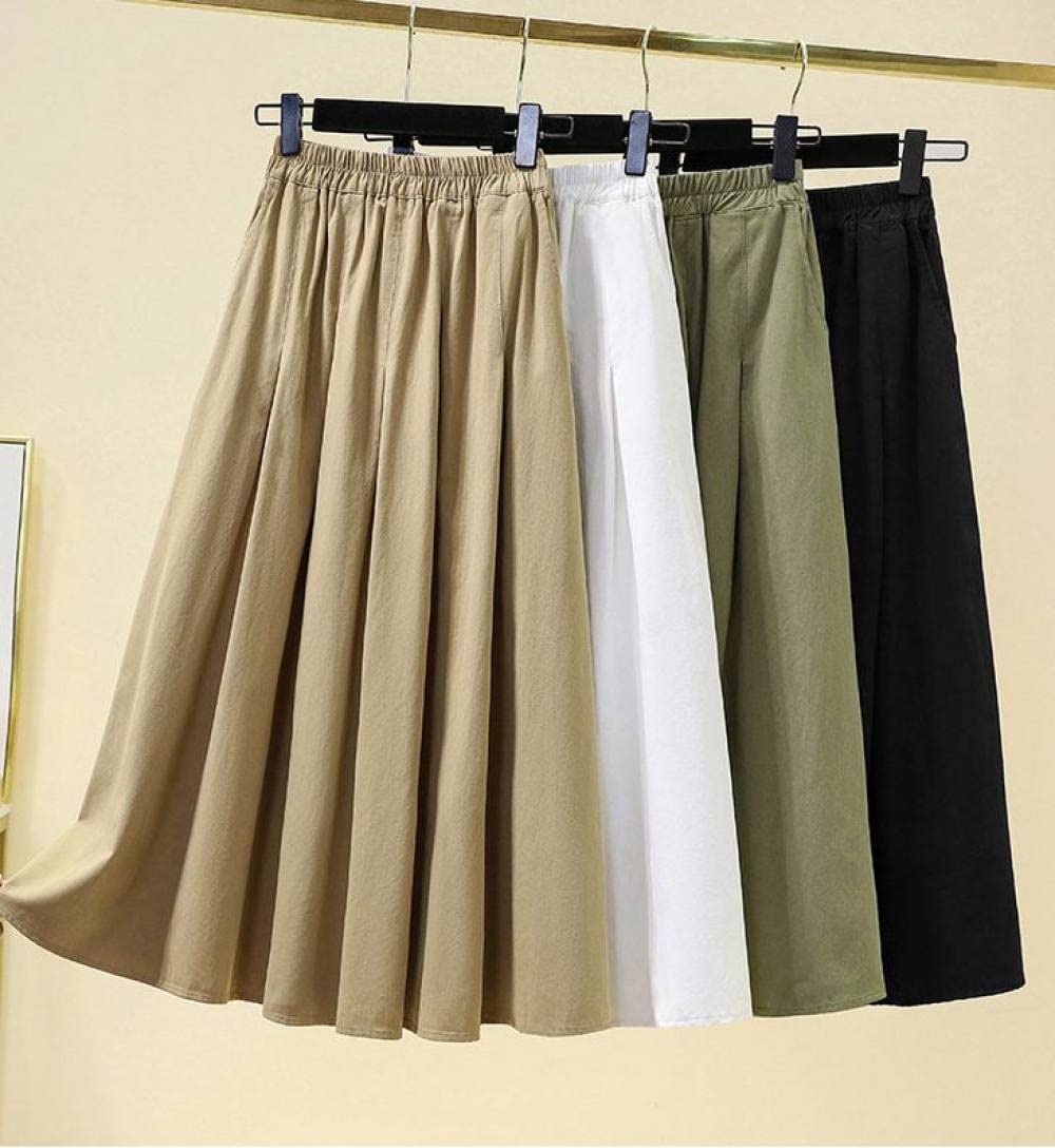 Gonne,Gonna Longuette da Donna Gonna A Pieghe in Vita Elastica Bianca Moda retrò Altalena A-Line Increspato Gonne Lunghe Casual Tinta Unita Casual per Ragazze Signore,L