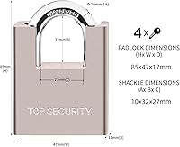Vista 2 de AMMIY Locks with 4 Keys，Keyed Alike Heavy Duty Pad Lock，Outdoor Solid Brass Keyed Padlock, High Security Wraped Beam Padlock with Key for Gate Lock