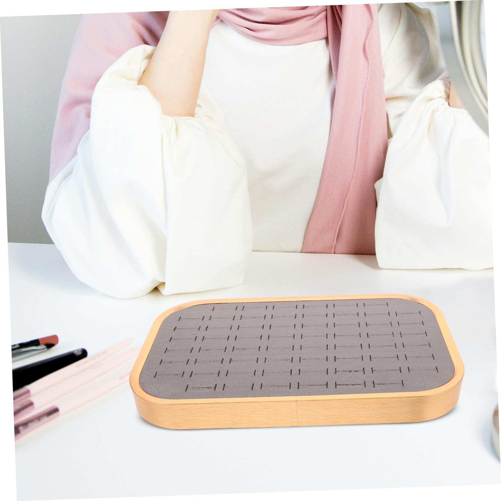Bandeja De Terciopelo Para Anillos Organizador Apilable De Joyas Ranuras Bandeja Para Guardar Collares Aretes y Joyas Para Niñas y Mamás