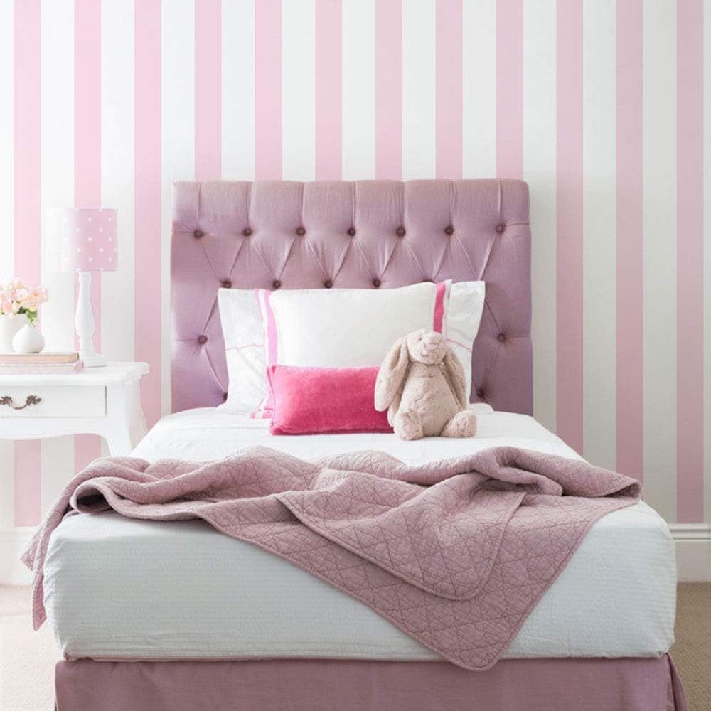 Simple Shapes Vertical Stripe Peel and Stick Wallpaper (6 Pack (2x9 feet), Pink)