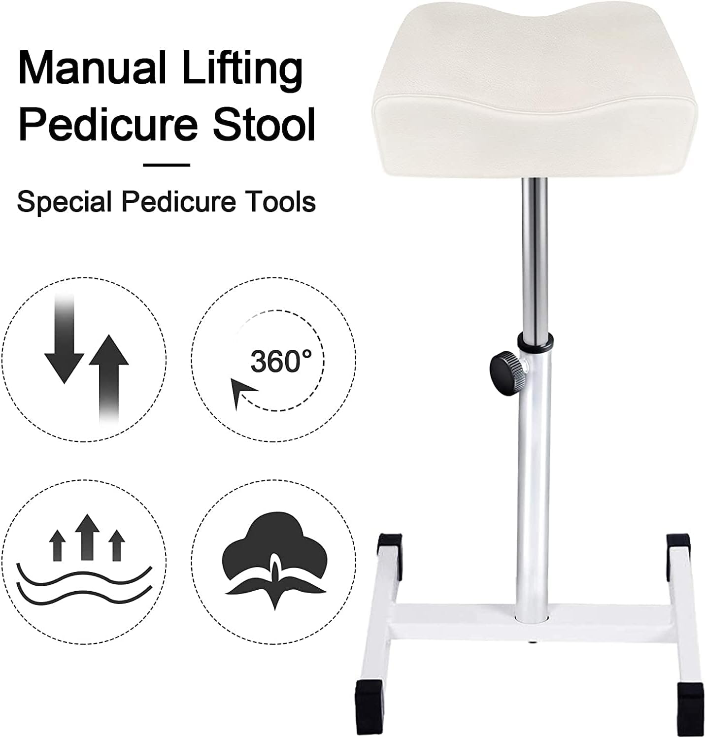 EBANKU pedicure foot rest pedicure stool beauty salon stool foot stool adjustable height foot rest technician equipment white