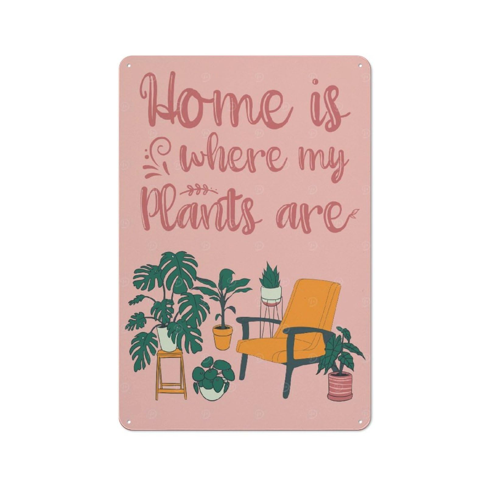 Home Plants Metal Wall Plaque, Easy to Hang Plaque for Living Room, Hallway, Kitchen Or Pet Corner, 30x20cm