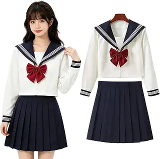 [ゼニスグッズ] セーラー服コスプレ3点セット 関西襟 フリーサイズ 半袖/長袖選べる [並行輸入品] | プリーツスカート＋蝶ネクタイ付。文化祭・学園祭・卒アル撮影・推し活に。150～175cm・ウエスト60～80cm対応。着脱簡単でコスプレデビューにも◎。