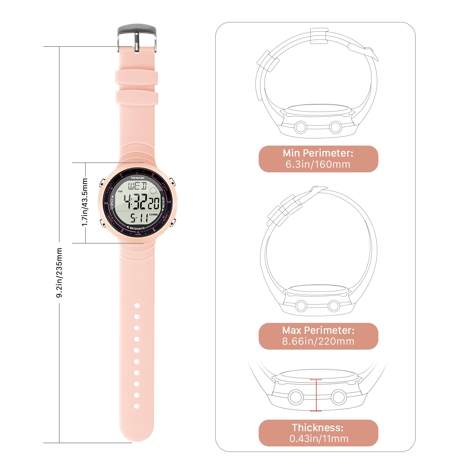 Femmes Filles Sports Natation Plongée Montre Bracelet 10 ATM Etanche, avec Fonctions de Réveil, Chronomètre, Compte à Rebours, Double Fuseau Horaire, Format 12 et 24 Heures Commutable, Bande Silicone