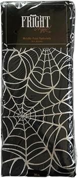 Serafina Home Fright Night Silver Metallic Print Tablecloth Metallic Spiderwebs 70" Round