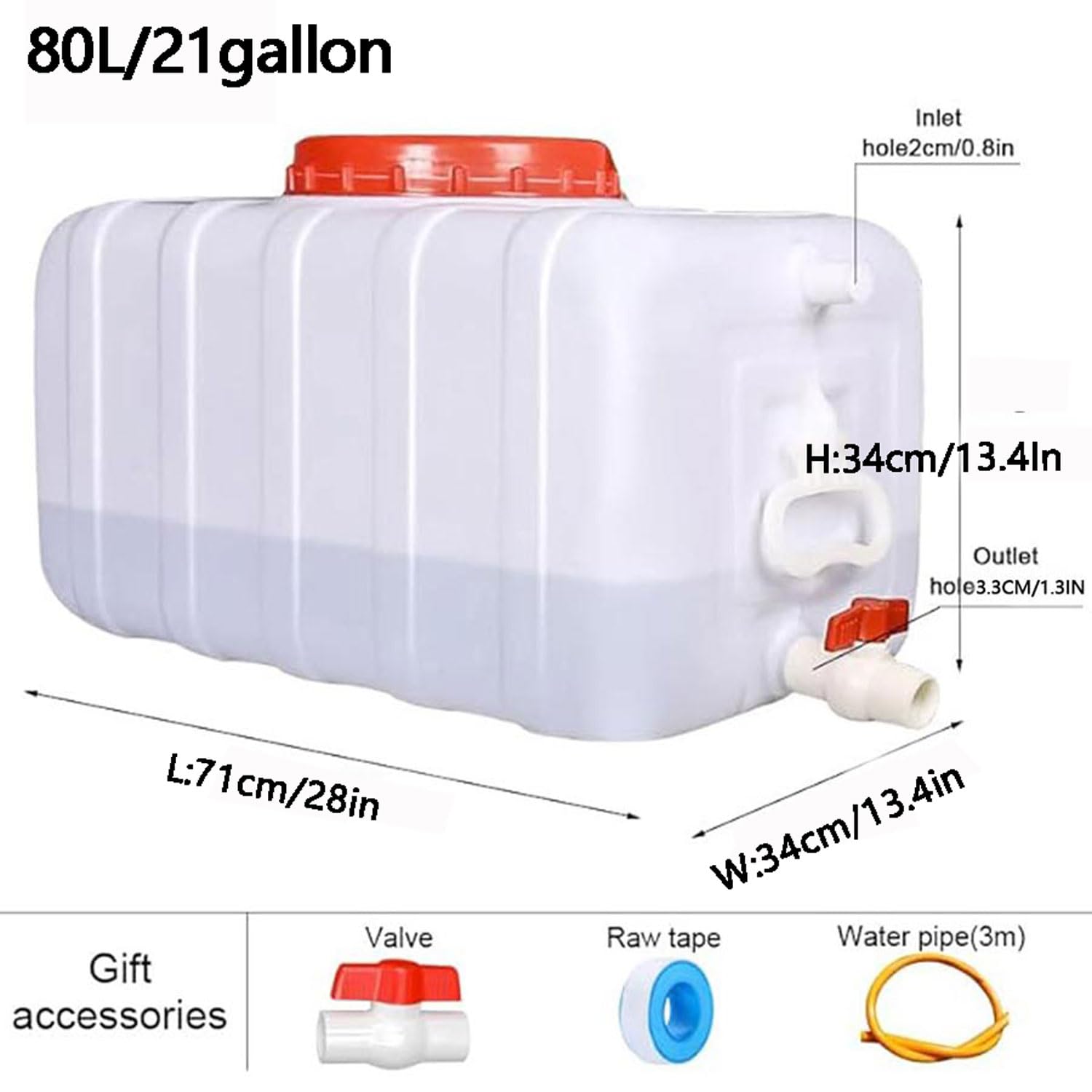 Tanque de agua de plástico Contenedores de almacenamiento de agua, 25L/35L/50L/80L/110L/200L portátil de almacenamiento de agua con grifo, portador de agua para el jardín / granja(Size:80L/21gallon)