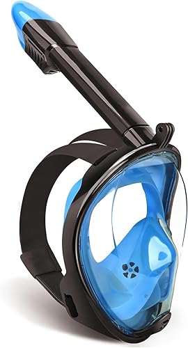 Miniatura 10 de Máscara de esnórquel de cara completa para adultos con sistema de tapa seca, soporte de cámara desmontable, máscara de buceo panorámica antivaho 180