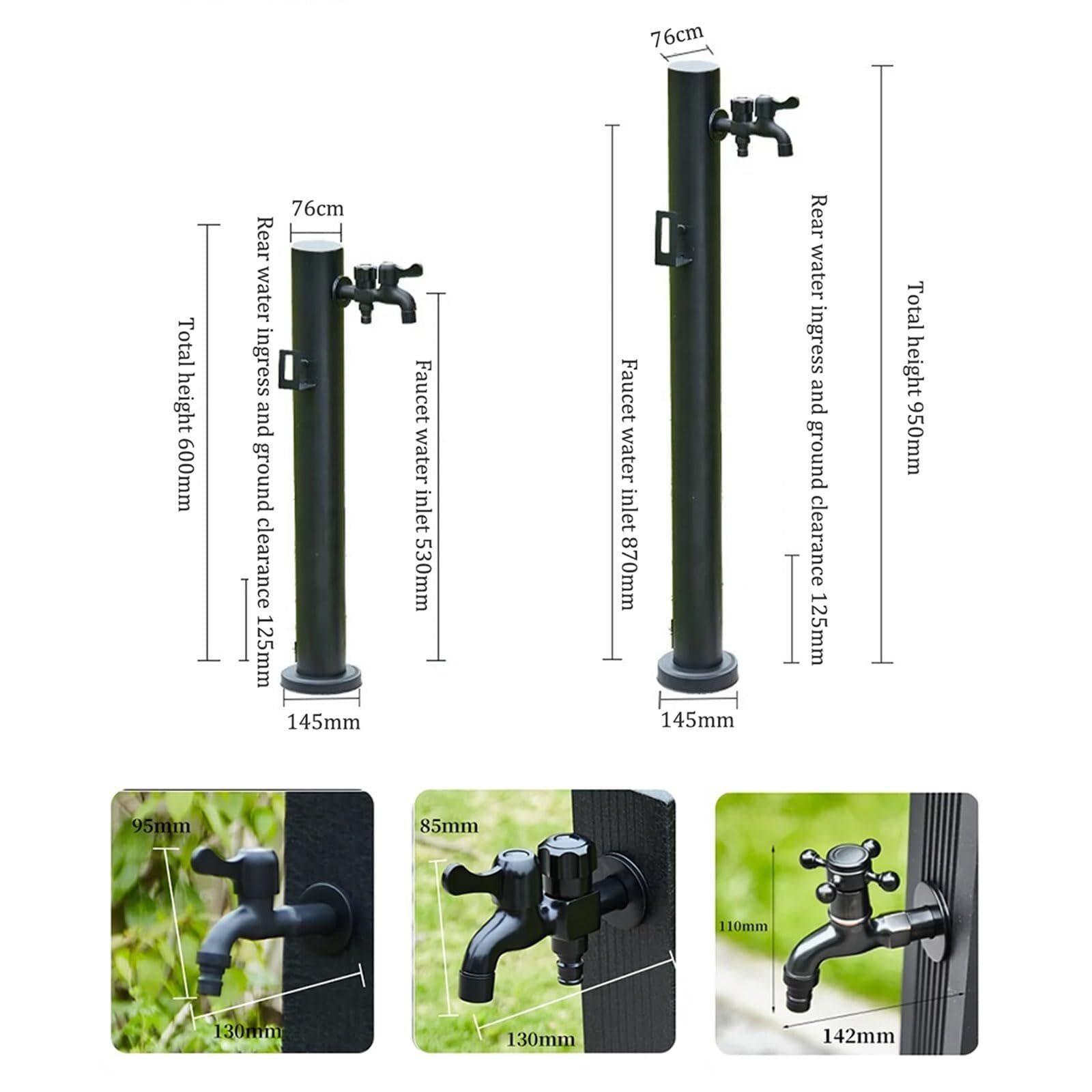 Genérico Grifo de jardín Independiente de Acero Inoxidable con Soporte para Manguera, Columna de Agua Vertical de 96 cm, Fuente de Agua Exterior anticongelante, dispensador Duradero para Montaje en s