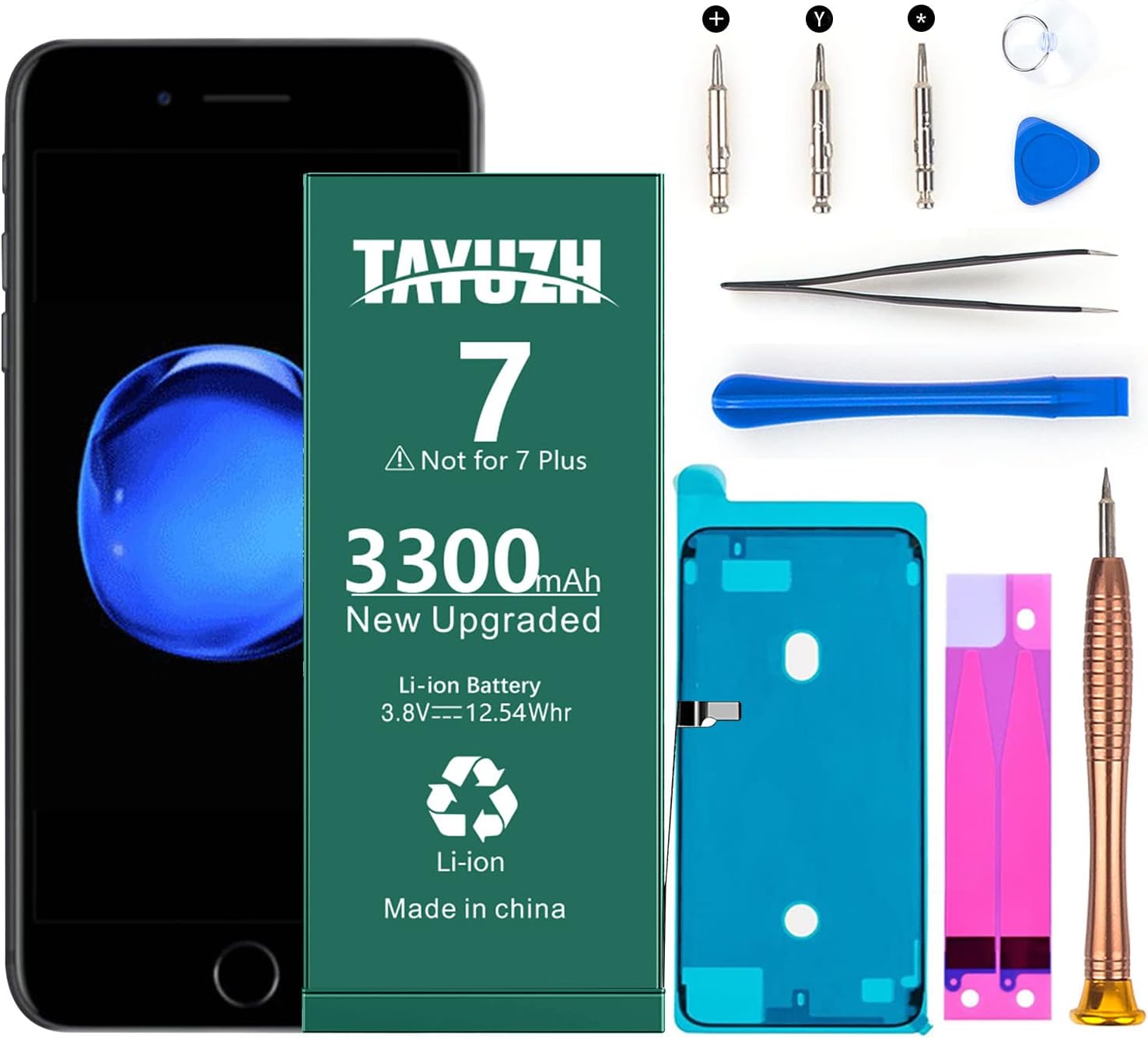 [3300 mAh] Battery for iPhone 7 (2022 New Version) TAYUZH Upgraded High Capacity New 0 Cycle Replacement Battery Compatible for A1660 A1778 A1779 with Professional Repair Tool Kit