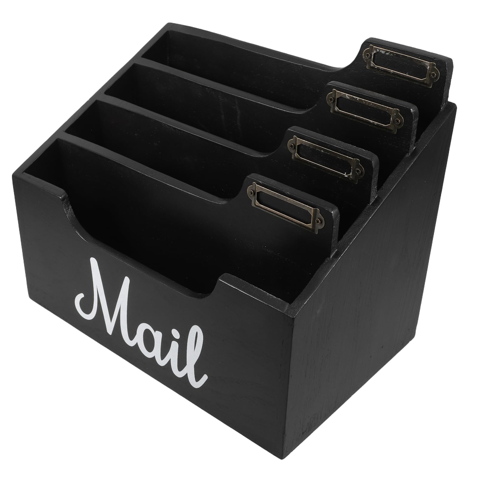 Portacorreos de Escritorio de Madera Negro con Múltiples Compartimentos