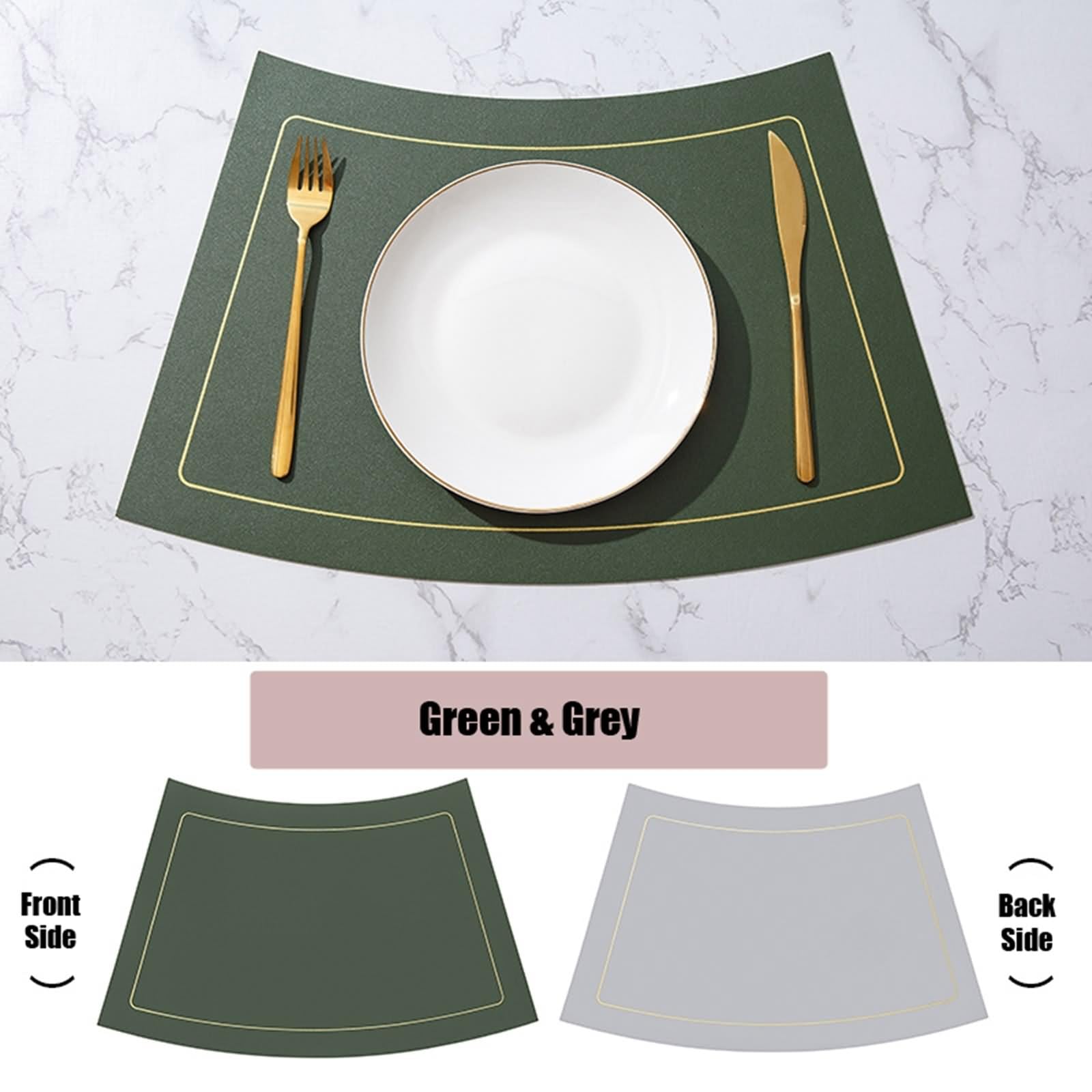 Tischset Herbst Leder 6er Set, Platzdeckchen Vintage Landhausstil 30x50cm Wendbarer Zweifarbiger Stoff mit Goldenen Linien Grün Grau