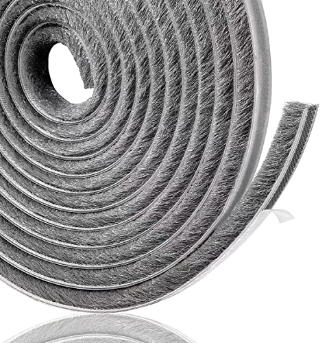 Lamondre 5m Bürstendichtung selbstklebend, dichtungsband selbstklebend, türdichtung selbstklebend, für Schiebetüren, Fenster, Dichtungsbürste 9mm (B) x 5mm (H) x 5m (L) - Grau Cover