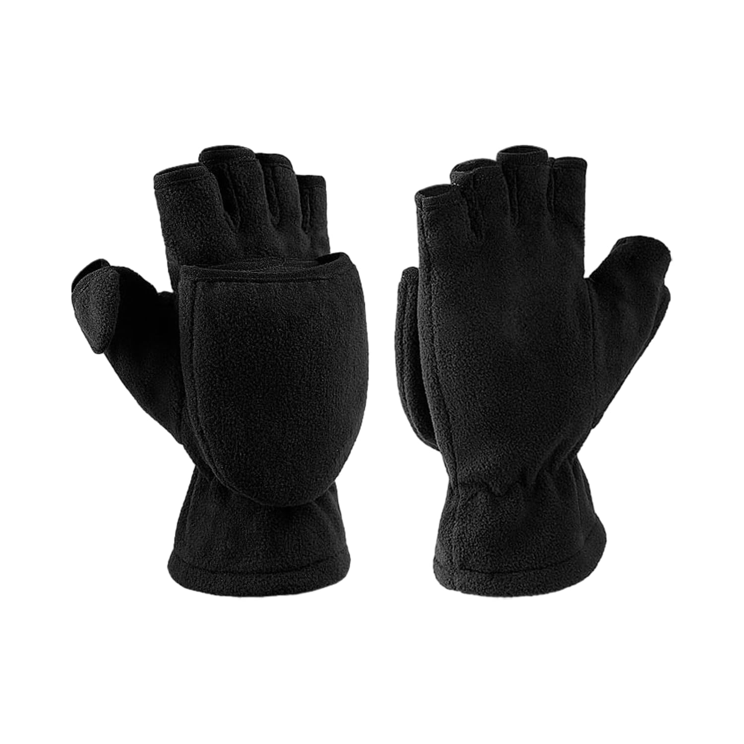 Cynosuretech Unisex Black 1 Pair Of Fingerless Flip-Up Gloves, Polar Fleece Winter Warm Gloves, Outdoor Cold-Proof Gloves, Fashionable Versatile Gloves For Men And Women