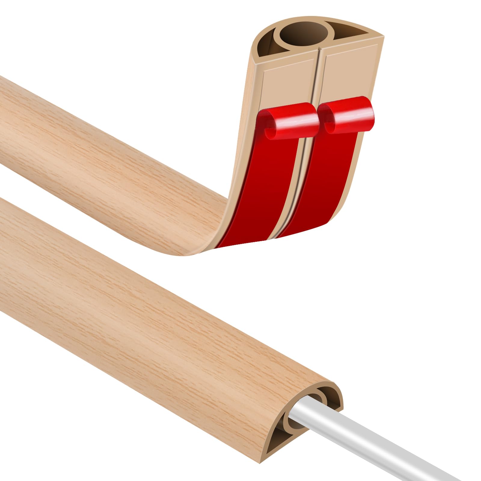Self-Adhesive Cable Duct 7.7 x 7.7 mm Bridge Floor 3M Wood Grain Flexible PVC Cover Prevent Tripping Hazards