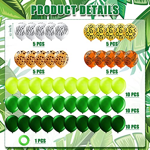 Lenwen 50 Pieces Safari Balloons 12 Inch Jungle Theme Party Balloons Safari Animal Latex Balloons Green Leopard Zebra Tiger Printed Balloon With 1 Roll Ribbon For Safari Forest Tropical Theme Party #TOP4