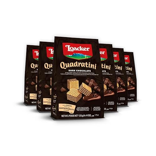Loacker Quadratini - Galletas prémium de oblea de chocolate amargo, 125 gramos4.41onzas, paquete de 6