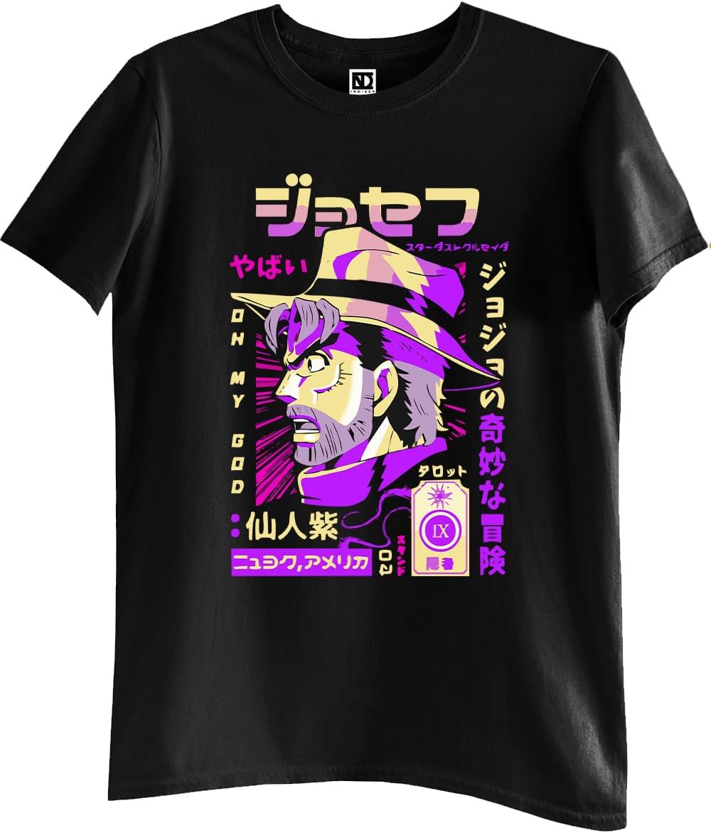 INDISSHUnisex Collarless Regular Fit Pure Cotton Round Neck Jojos Adventure (JADV1) Anime Graphic Printed T-Shirt| Regular & Casual Wear Half-Sleeves Tshirts| Pack of 1 Tshirt|