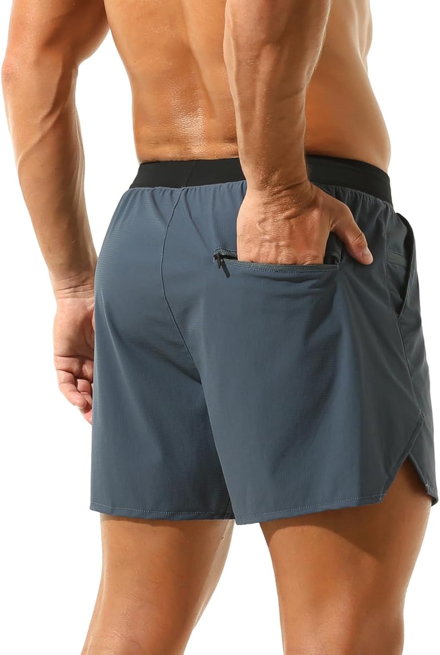 Rexcyril Men's Gym Workout Running Shorts 5 Inch Quick Dry Athletic Bodybuilding Shorts with Zipper Pockets - Image 3