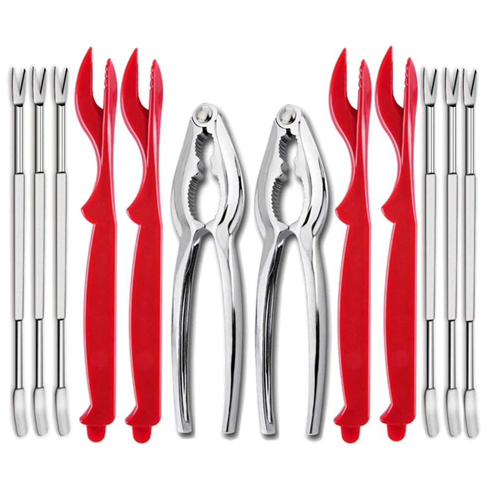 12 Pieces Seafood Tools Set Crab Crackers Nut Cracker Forks Includes 2 Crab Crackers, 4 Lobster Shellers and 6 Crab Leg Forks