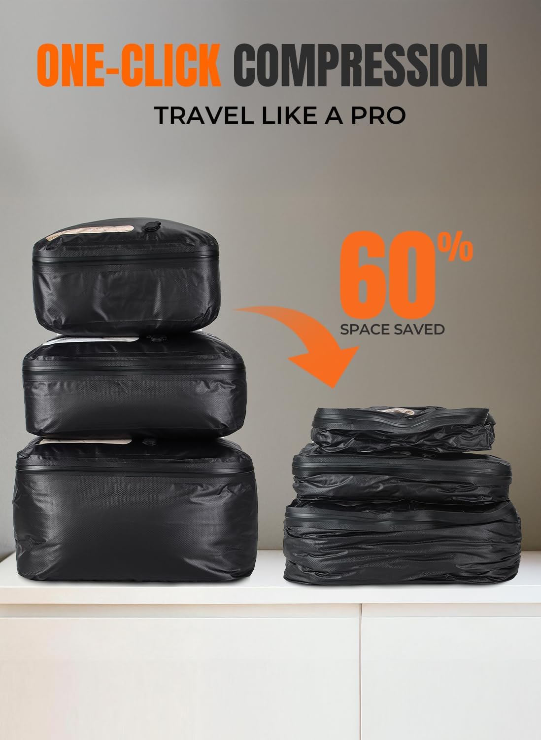 Vacuum Bags for Travel with Wireless Pump, 180° Open Zipper, IP67 Waterproof, Reusable Space Saver Compression Bags for Backpack, Suitcase, Home Storage(3 Pack + Pump) - Image 2