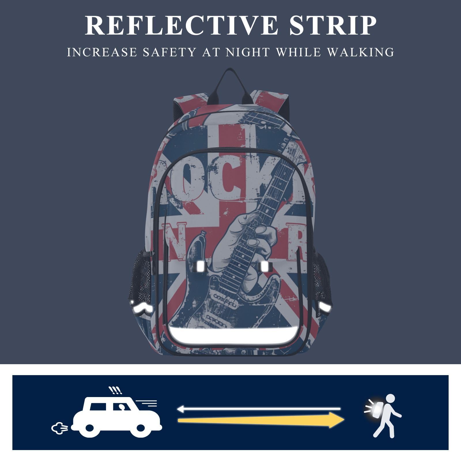 Bandera BritáNica Guitarra MúSica ArtíStica Mochila Escolar para Estudiantes,Mochila para Niños y Adolescentes Ideal para Viajes