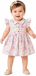 Spring Garden Blossom Dress for Baby Girls, Floral Print, Flutter Sleeves, Peter Pan Collar Pink Price In India