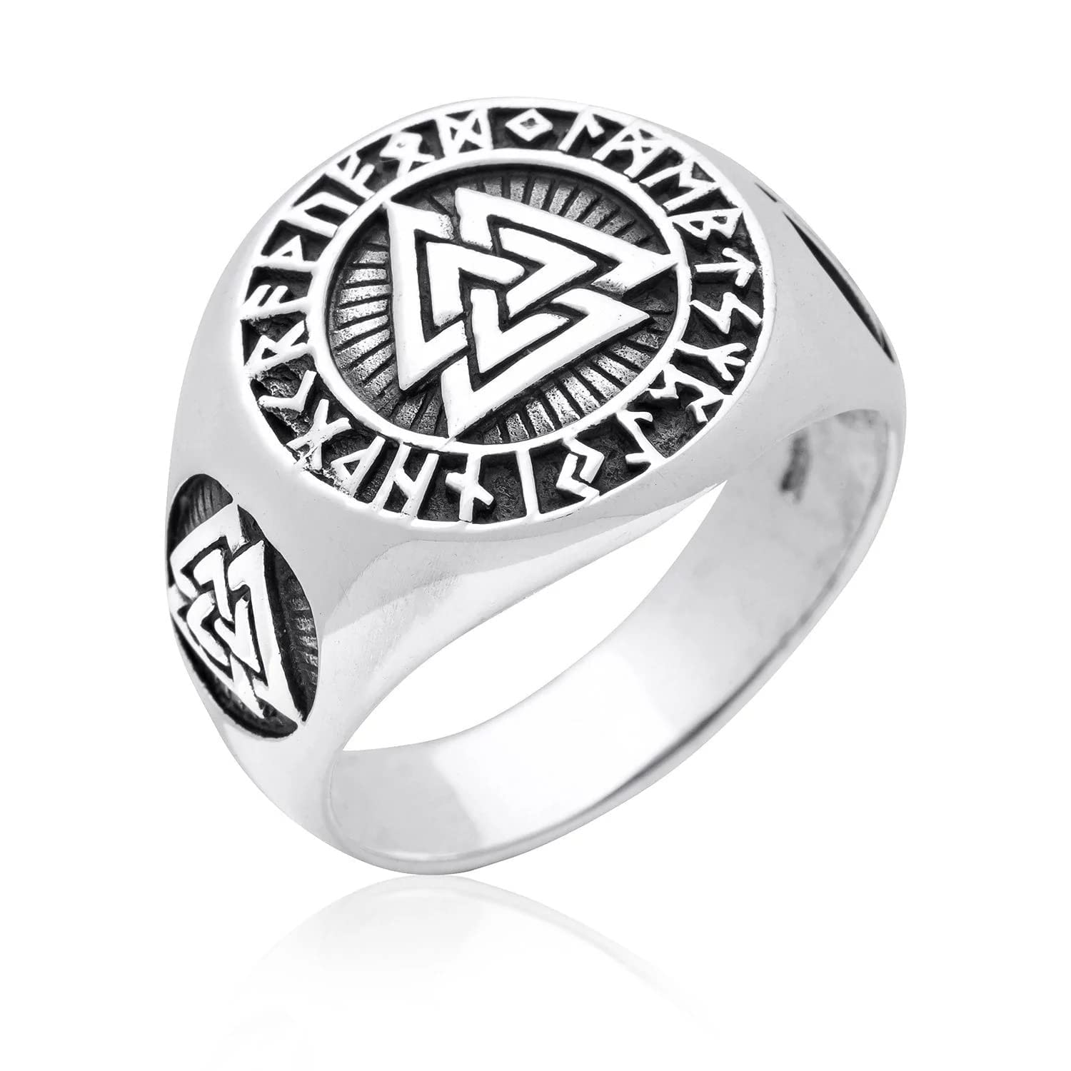 THE MEN THING Pure Titanium Steel Ring - Silver Triple Valknut Ring with Rune Circle Symbol, Odin Symbol - Norse Scandinavian Viking Ring for Men & Boys (26) (B0BSRZ4HHP) Amazon Price History, Amazon Price Tracker
