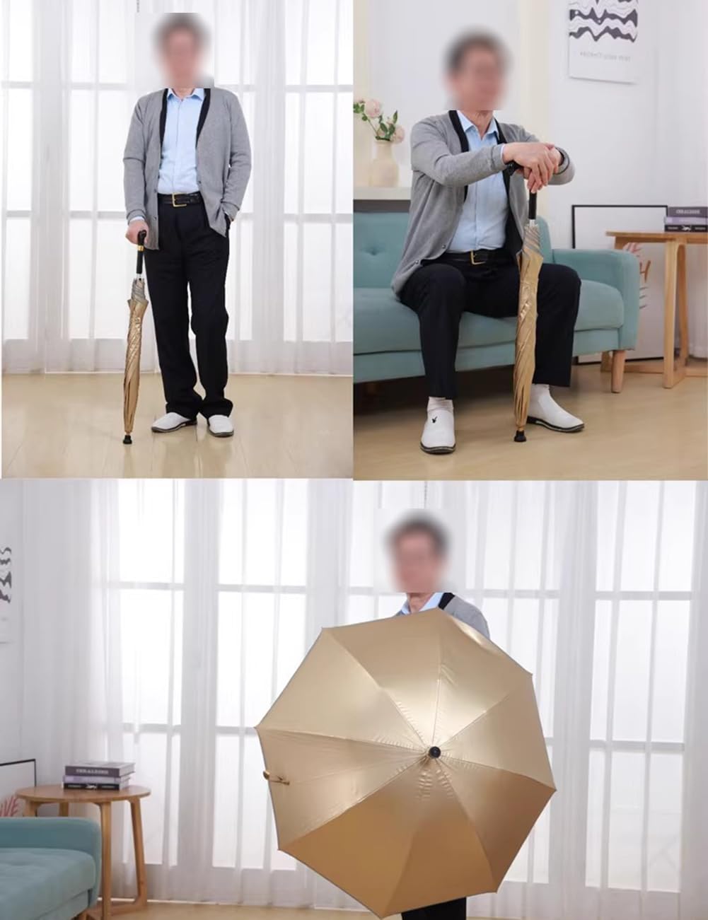 Ombrello da passeggio multifunzione, asta dritta in alluminio leggero resistente all'usura, antiscivolo per arrampicata turismo con manico lungo ombrello stampella