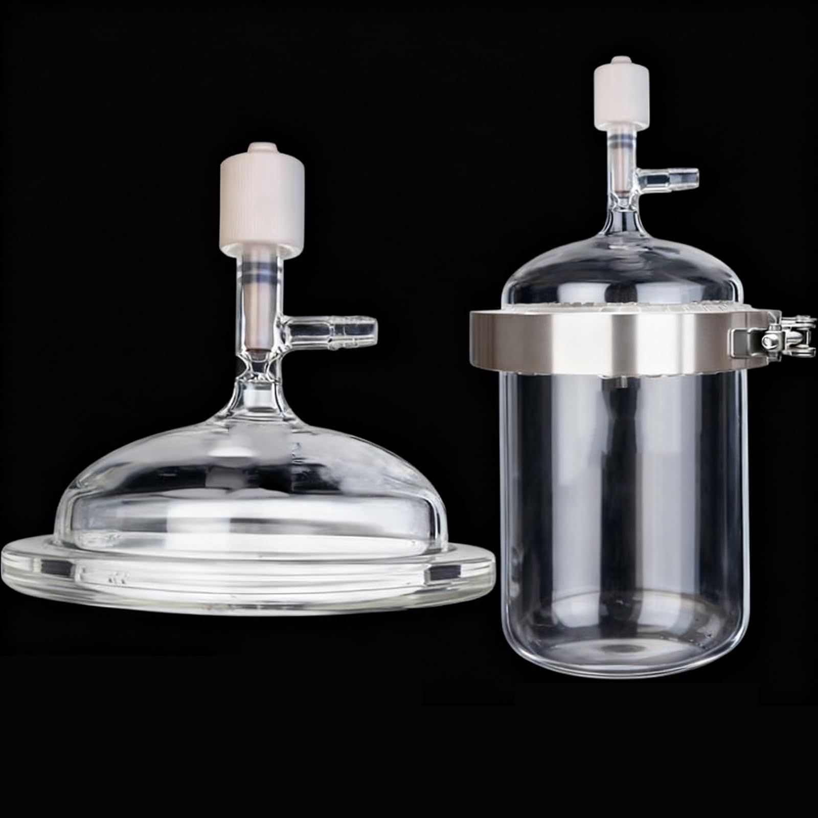 Kit De Reacción De Vidrio De Fondo Plano/Redondo, Reactor De Vacío a Presión, con Manómetro, Ranura para Brida, Diseño De Apertura, 250 Ml - 1000 Ml, para Experimentos De Química