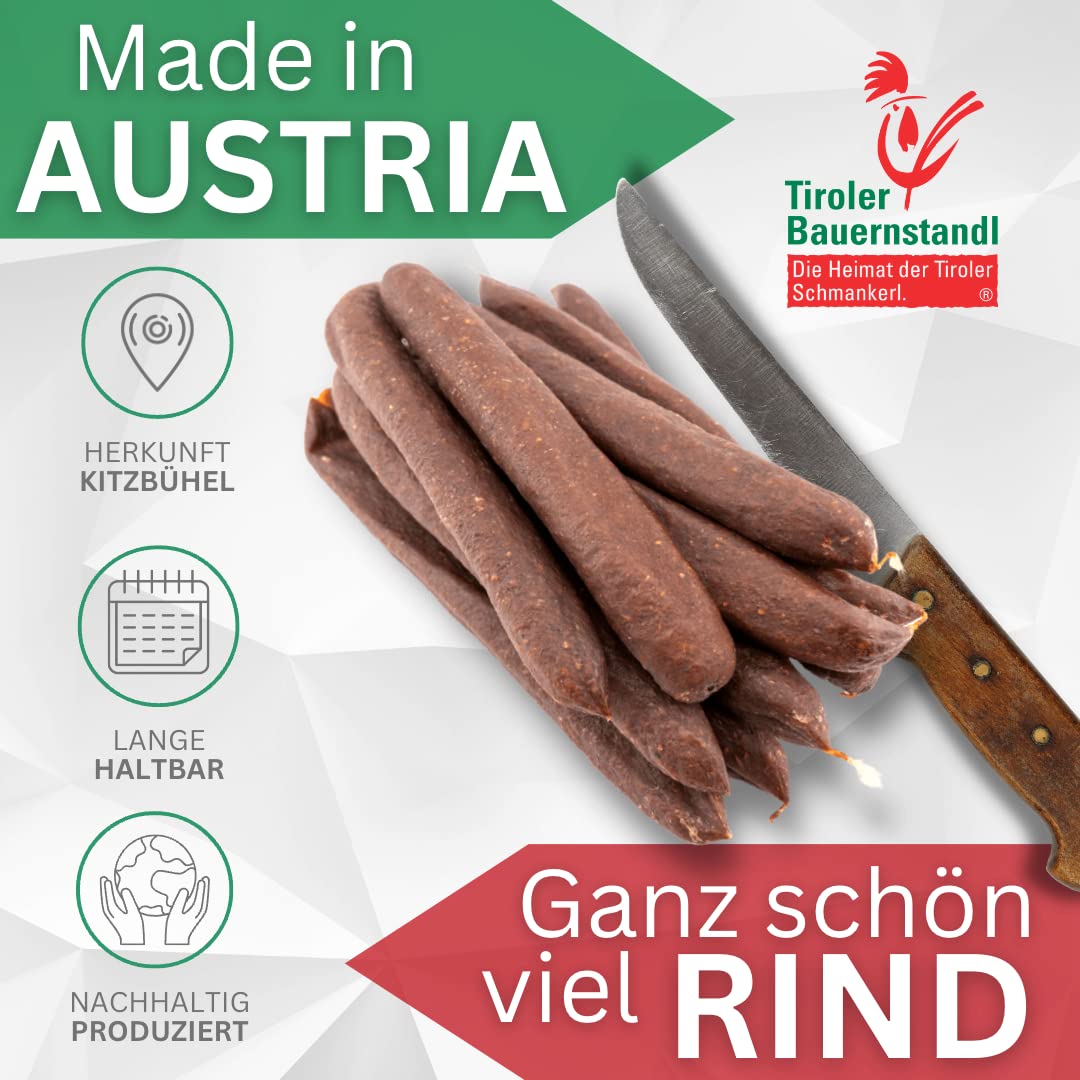 Tiroler Bauernstandl Kaminwurzen |100%| Rindfleisch [12 Stück] Rinder Mini Salami Rinder Wurst Salami luftgetrocknet Wurst Aufschnitt Mini Salami Fleisch & Wurstwaren geräuchertes Fleisch Beef Protein