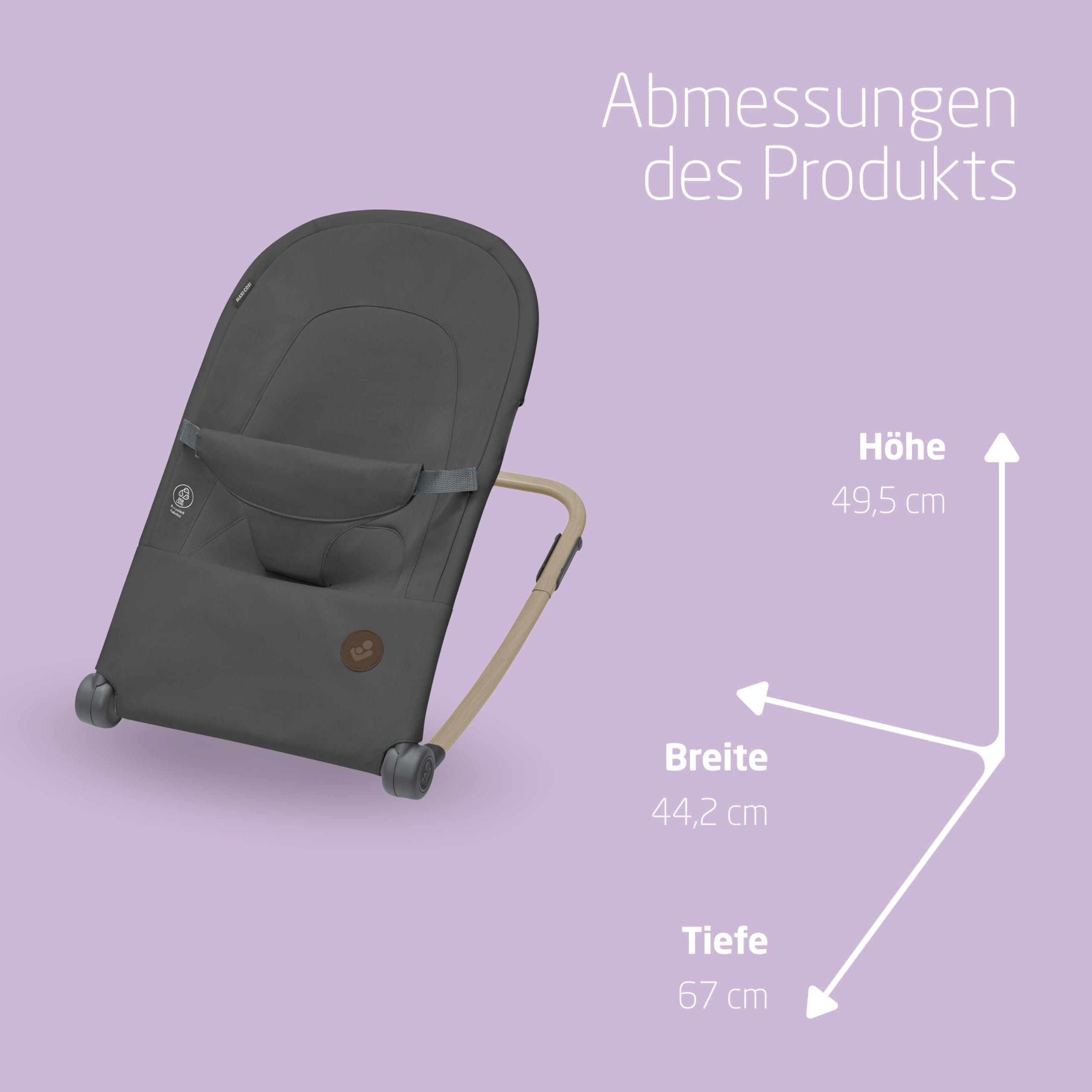 Maxi-Cosi Loa Babywippe, ultrakompakt zusammenklappbare, leichte Babywippe, 2 Liegepositionen, tragbare Babywippe aus 100 % Recyclingmaterialien, 0 bis ca. 2 Jahre, 0–12 kg, Beyond Graphite