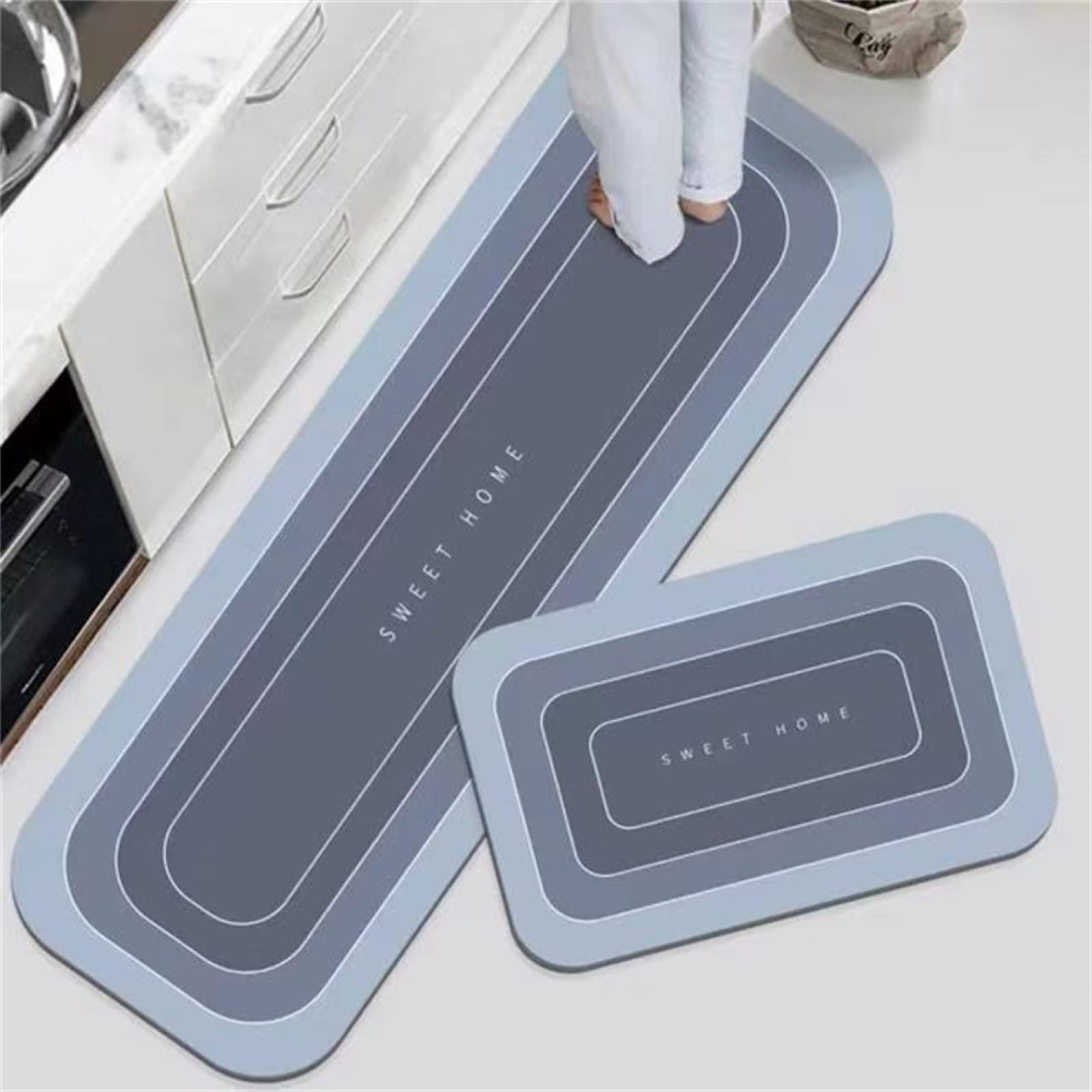 Tapis de sol cuisine lavable grand format bleu absorbant pour intérieur et couloir