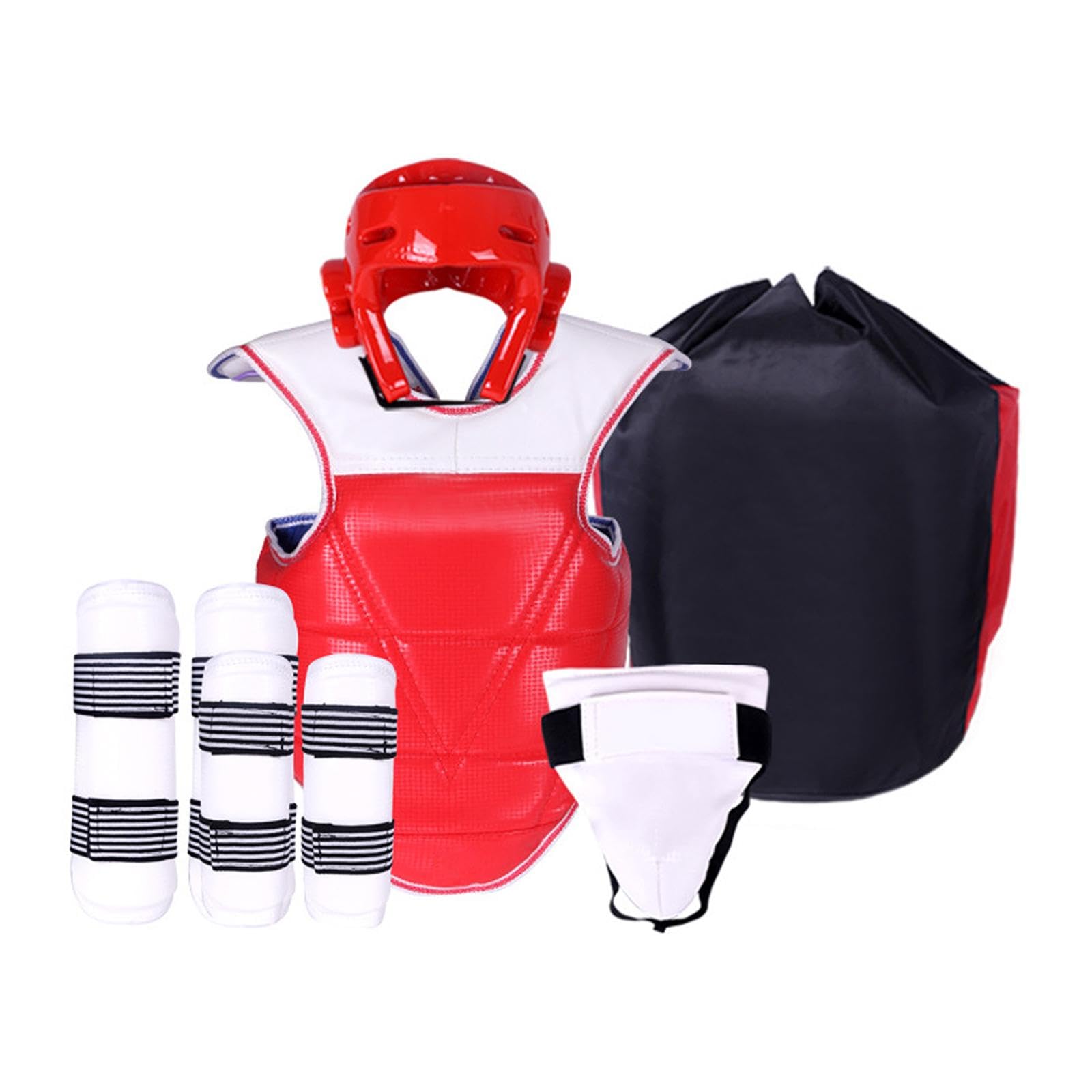 6 Pezzi Karate Set Protezioni Sportive Casco Pugilato Armatura Petto Parastinchi Braccio Sacco Materiale Eva PU Adatta per Adulti Bambini MMA Taekwond