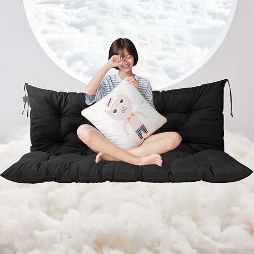 Miniatura 31 de Cojín para columpio de 2-3 plazas, cojines para exteriores con respaldo grueso de 4 pulgadas, almohadilla antidecoloración impermeable para jardín,