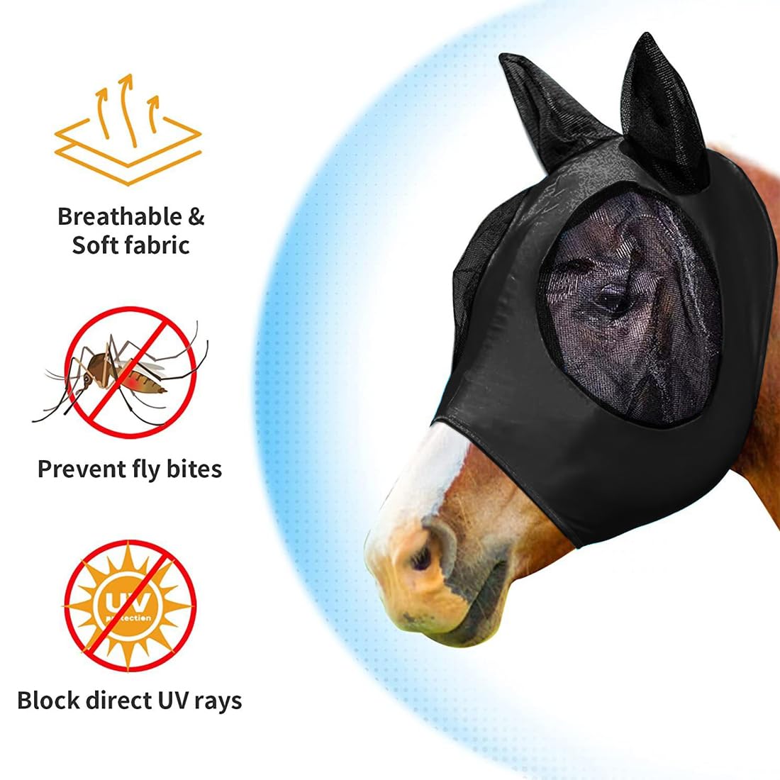 Pferde Fliegenmaske Mit Ohrenschutz - Atmungsaktiv & UV-Schutz