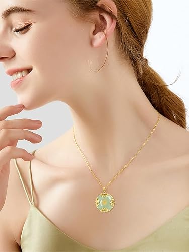 Miniatura 2 de Collar de loto de jade para mujer, plata de ley chapada en oro de 14 quilates, joyería de jade redonda, regalos de cumpleaños y Navidad para mujeres