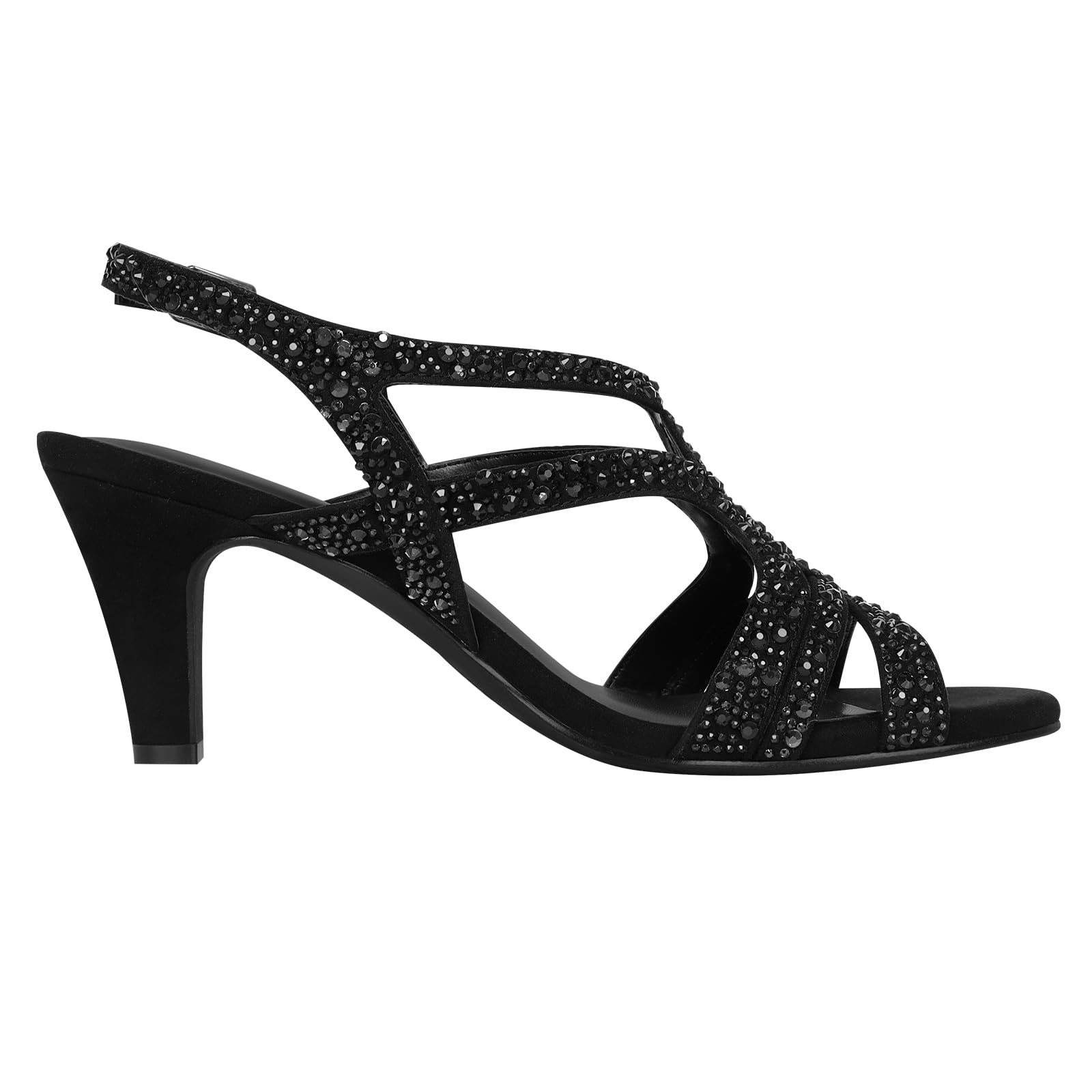 PIZZ ANNU Amelia Sandalias Mujer Verano Comodas Tacon Kitten, Zapatos Fiesta Destalonados Ideales para Boda y Ceremonia, Punta Abierta con Brillantes Tacones Elegantes